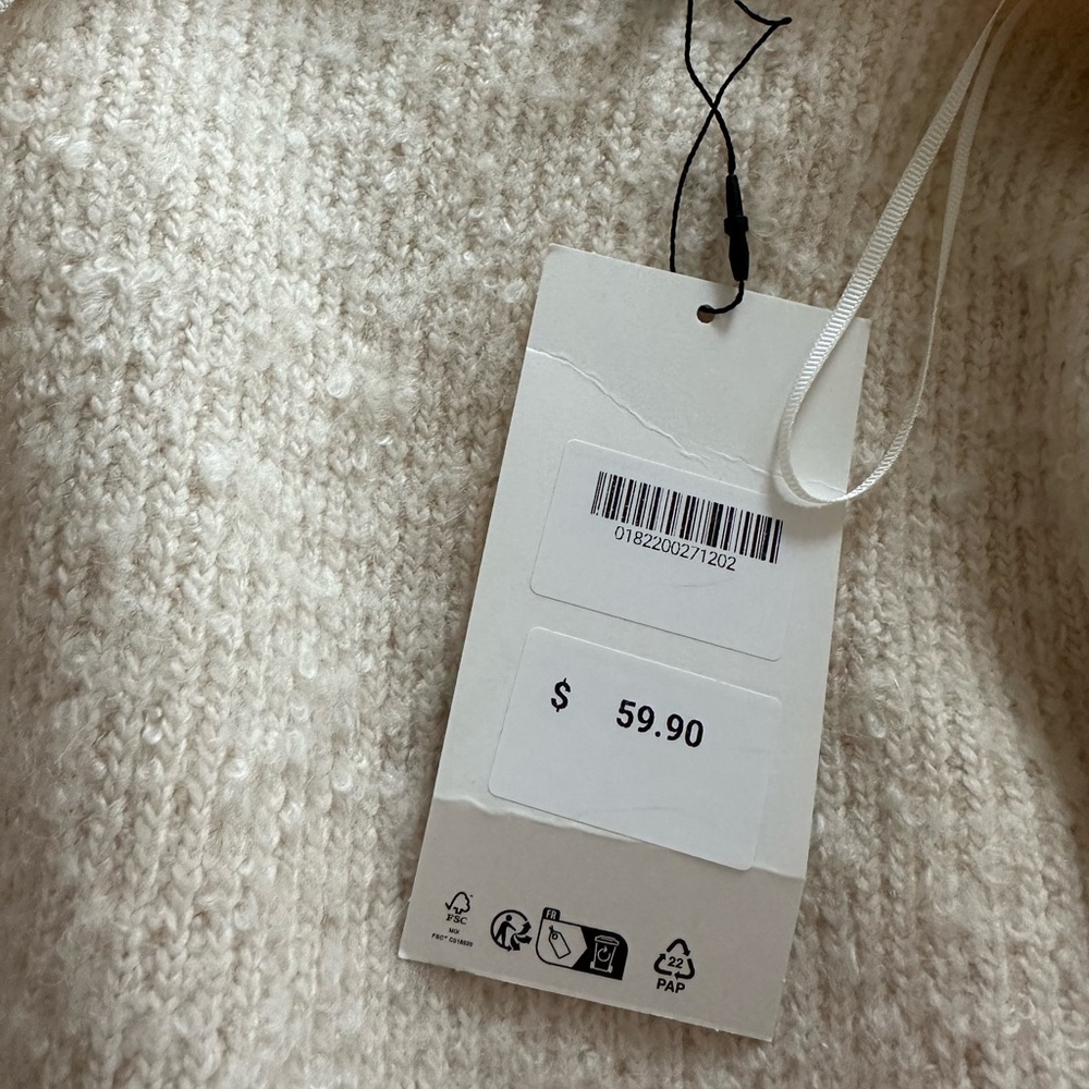 Zara BOUCLE knit cardigan sweater and bandeau set small ecru fuzzy teddy gold - Picture 13 of 13